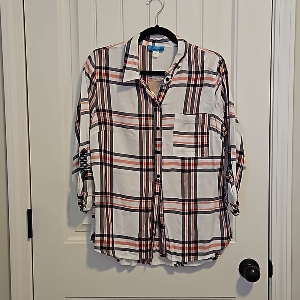 White Coral And Navy Women's Flannel Size L